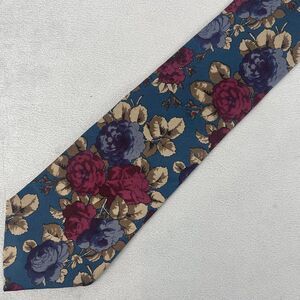 Salvatori Mens Tie Silk Multicolor Floral Print Design Roses Career Business USA